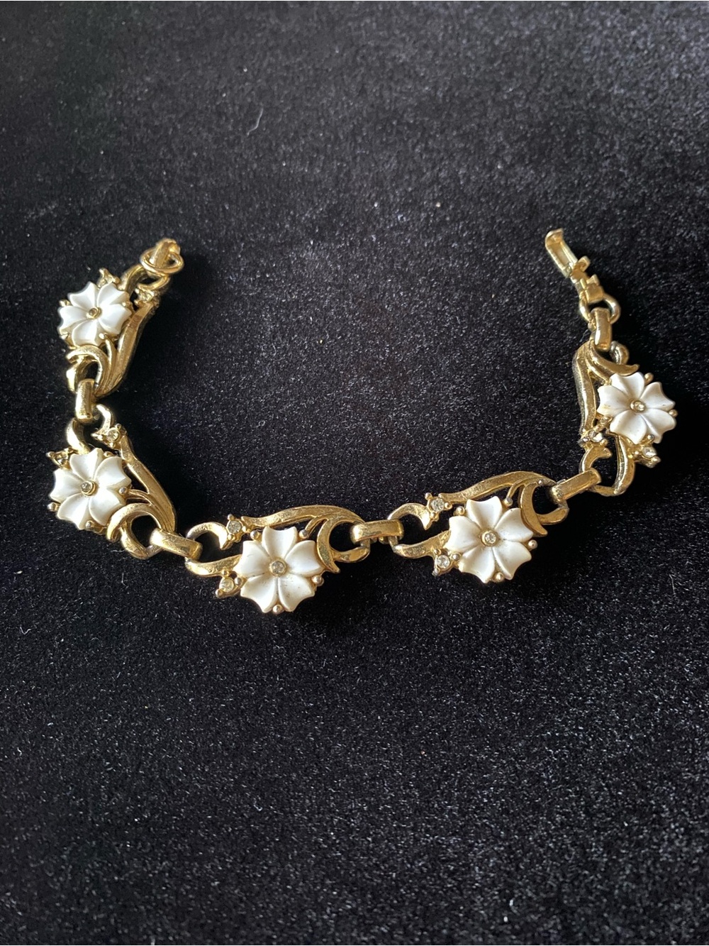 Gold Floral White Enamel Bracelet - Women's Jewelry